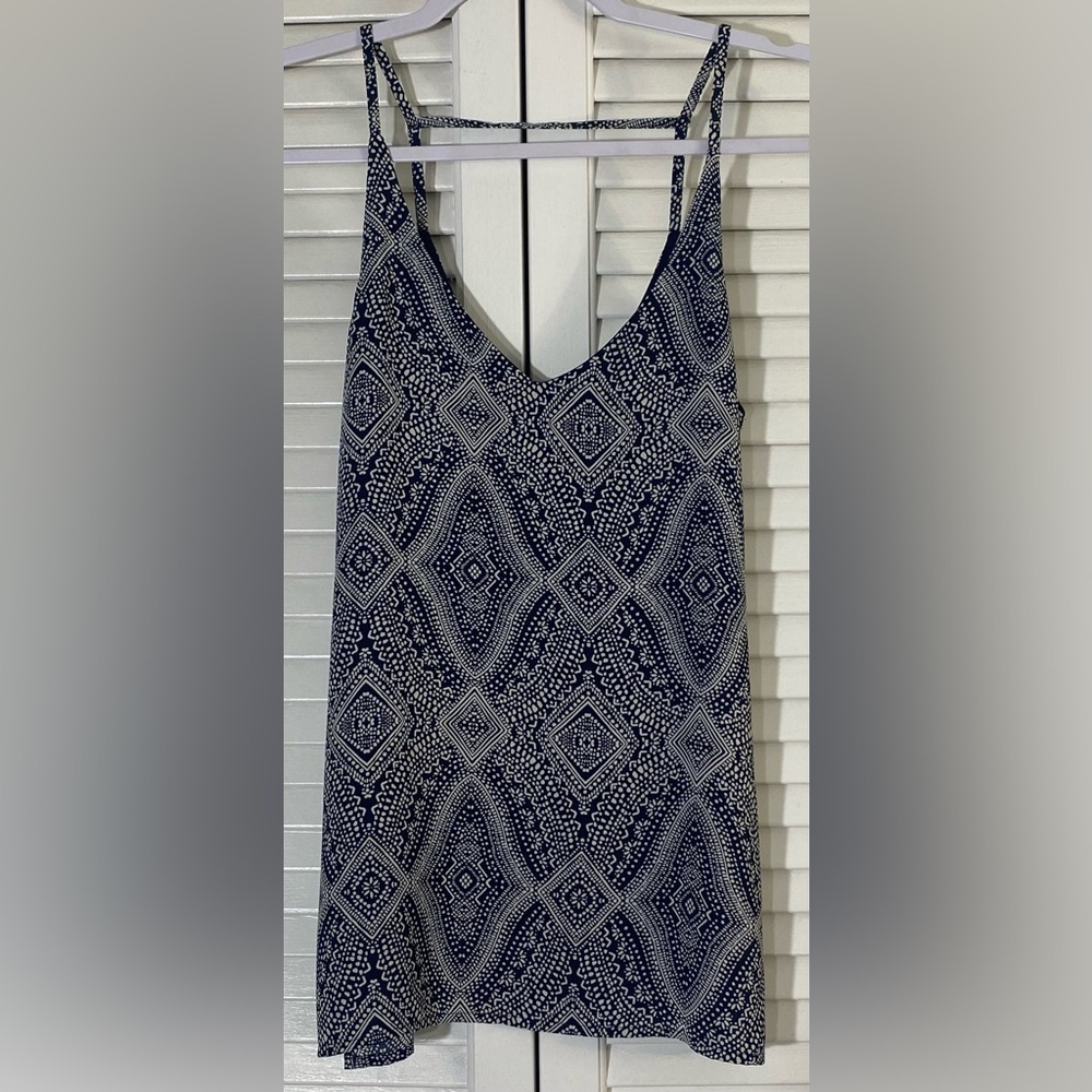 H&M Camisole Tank Top, Size 2, Navy & White Diamond Print, Spaghetti Straps